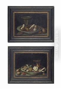 Sweetmeats, Almonds And Fruit In A Bowl, With A Beaker On A Stone Ledge (+ Sweetmeats And Nuts In A Bowl, With A Glass And Fruit On A Stone Ledge; Pair) by Gotthardt (Godert) de Wedig