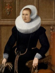Bildnis Einer Dame Aus Dem Kolner Patriziat In Schwarzem Kleid Mit Groser Halskrause Und Spitzenhaube by Gotthardt (Godert) de Wedig