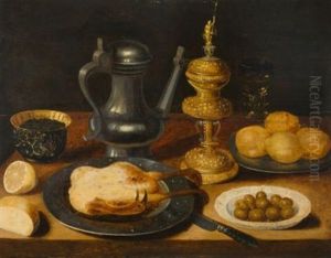 Stillleben Mit Brathuhn Und Einem Pokal by Gotthardt (Godert) de Wedig