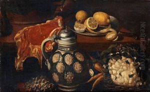 Stilleben Med Kottstycke, Kanna Frukter Och Gronsaker by Gotthardt (Godert) de Wedig