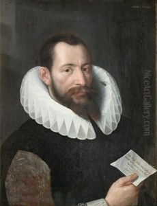 Portrait Of Gentleman, In A Black Tunic And A White Lace Collar, Holding A Letter