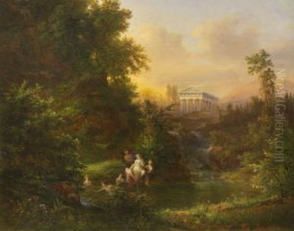 Diana Mit Ihren Nymphen Beim Bade In Antikischer Landschaft - view 1
