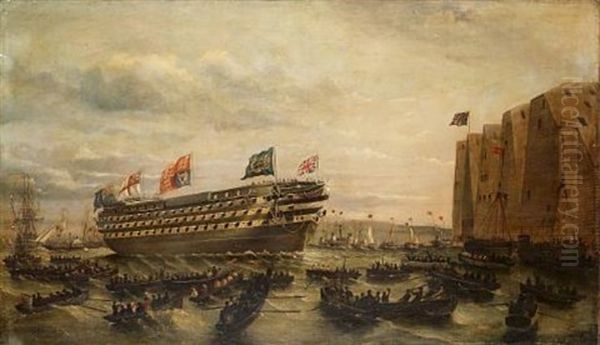 The Launching Of H.m.s. "royal Sovereign" At Portsmouth, 25th April 1857 - view 1