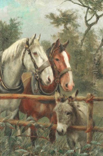 Farmyard Gossip; To Be Sold With Two Other Portraits Of Horses And Donkeys By The Same Artist - view 1