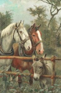 Farmyard Gossip; To Be Sold With Two Other Portraits Of Horses And Donkeys By The Same Artist by William Weekes