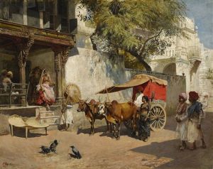 Nautch Girls And Bullock Gharry, Ahmedabad (gujarat State, India) by Edwin Lord Weeks