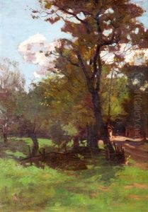 Landscape With Tree Near A Fence