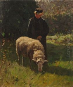 Hutejunge Mit Seinem Schaf Auf Einer Lichtung by Herman Johannes van der Weele