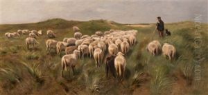 Shepherd With His Flock Of Sheep Shepherd With His Flock Of Sheep