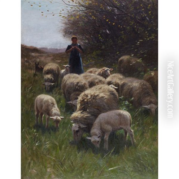 Shepherdess And Sheep - view 1