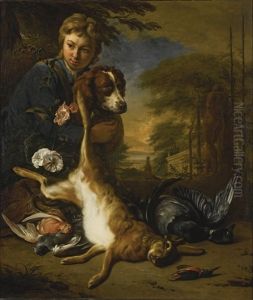A Boy And A Dog With A Still Life Of Game, In A Park Landscape A Boy And A Dog With A Still Life Of Game, In A Park Landscape