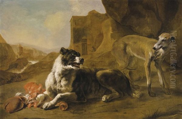 La Raison Du Plus Fort: Two Dogs Fighting Over Meat - view 1