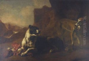 The Reason Of The Strongest (two Dogs Fighting Over The Bowels) by Jan Baptist Weenix