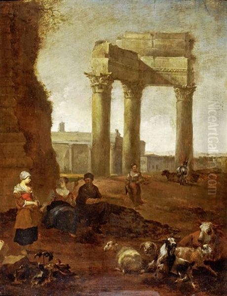 Paysans Gardant Un Troupeau Pres Du Campo Vaccino - view 1