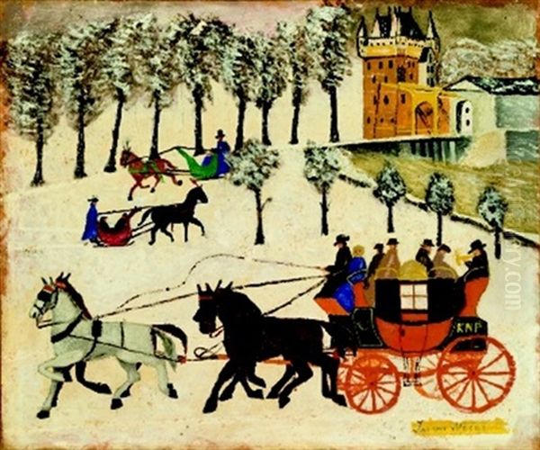 Winterliche Szene Mit Schlitten Und Kutsche - view 1