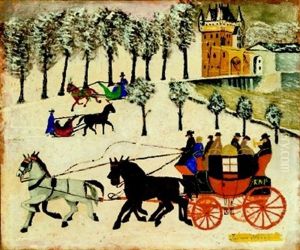 Winterliche Szene Mit Schlitten Und Kutsche