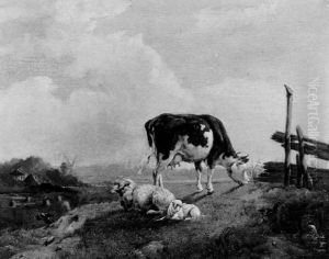 Landschaft Mit Kuh Und Schafen by Klaas Weeshoff