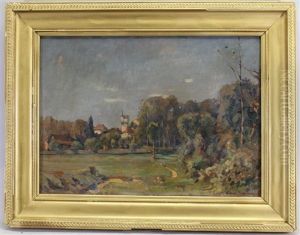 Painting Of A Wooded Pathway With A Village In The Distance by Einar, Lili Elbe Wegener