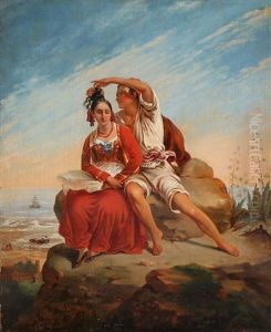 A Young Italian Man Cutting A Hair Lock Of His Girlfriend A Young Italian Man Cutting A Hair Lock Of His Girlfriend