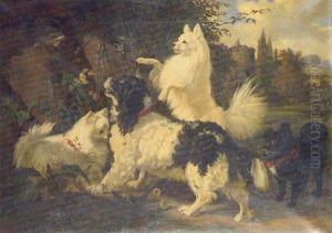 Dogs Startled A Wild Cat In Wooded Landscape by Johann Friedrich Wilhelm Wegener
