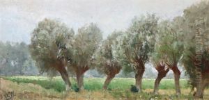French Landscape With Willow Trees Along A Road