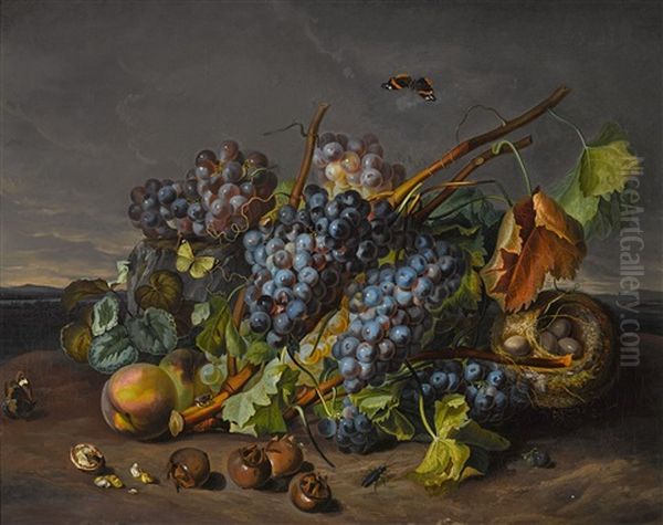 Fruchtestillleben Mit Vogelnest Und Insekten - view 1