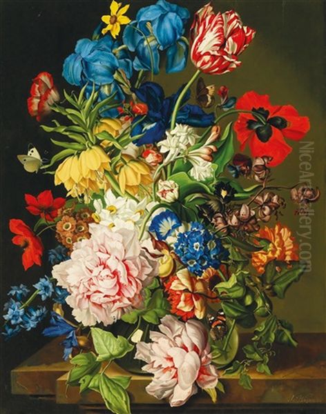 Two Bouquets Of Flowers With Butterflies - view 1