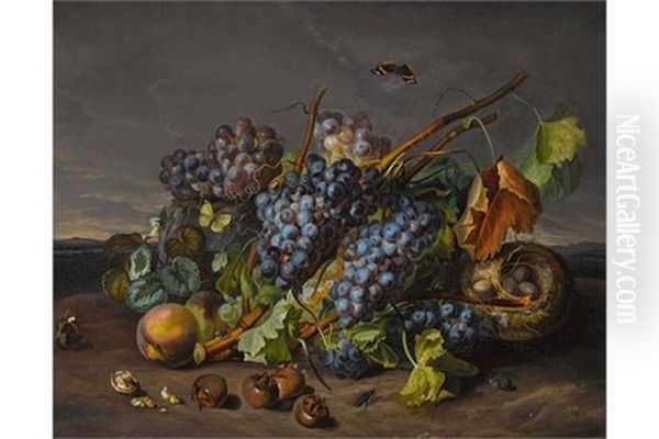 Fruchtestillleben Mit Vogelnest Und Insekten - view 1
