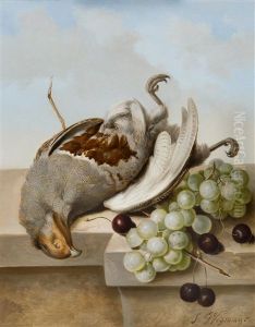 Stillleben Mit Trauben, Kirschen Und Einem Greifvogel by Sebastian Wegmayr