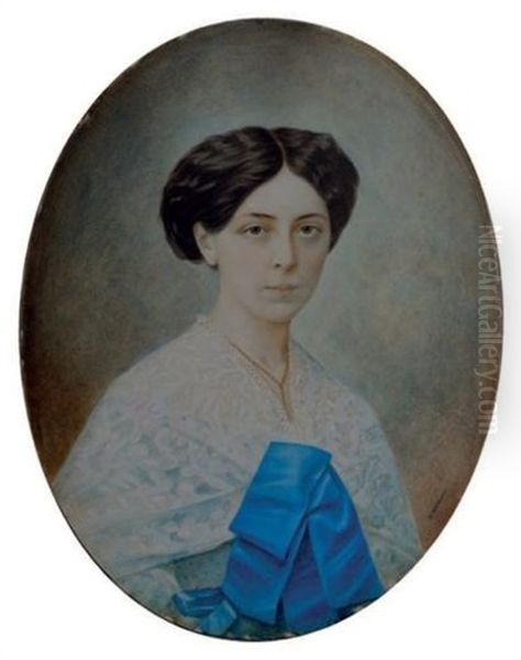 Portrait En Buste D'une Jeune Femme Au Ruban Bleu - view 1
