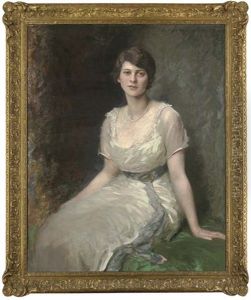 Portrait Of Rosa Lewis, Seated Three-quarter-length, In A White Dress With A Blue Sash