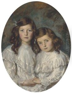 Double Portrait Of Two Sisters, Half-length, In White Dresses by Daniel Albert Wehrschmidt