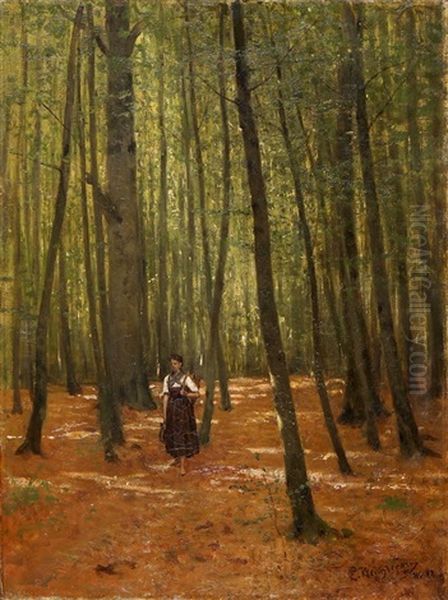Herbstlicher Wald Mit Bauerin - view 1
