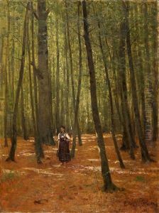 Herbstlicher Wald Mit Bauerin by Edouard Weichberger
