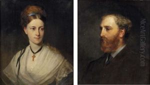 Portrait Of Shalcross Fitzherbert Widdrington (formerly Jacson) In A Dark Coat (+ Portrait Of Cecelia Widdrington, Nee Gregge-hopwood, With Ribbon In Her Hair And A White Lace Shawl; Pair) by Henry Weigall Jr.