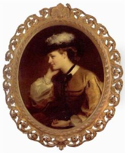 Portrait Of Florence Stephenson, Nee Pearse, In A Brown Dress With White Sleeves And Black Feathered Hat by Henry Weigall Jr.