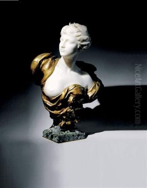 Buste De Diane En Marbre Blanc Et Bronze Dore - view 1