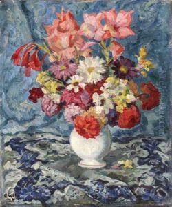 Sommerlicher Blumenstraus Mit Astern, Margeriten U.a. by Otto Weil