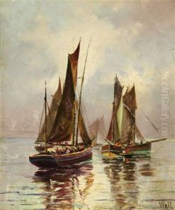Boats In A Calm Sea by Otto Weil