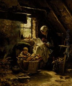 Mother And Child In A Farmer's Interior