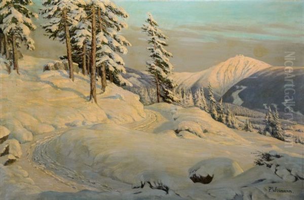 Winterlandschaft Im Riesengebirge Mit Der Schneekoppe - view 1