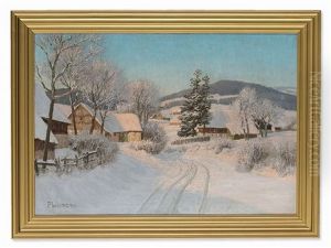 Winter Landscape At Sunset by Paul Weimann
