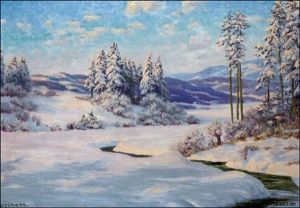 Verschneiter Bachlauf In Vorgebirgslandschaft by Paul Weimann