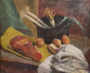 Still Life On Table With Vegetables And Meat by Abraham Weinbaum