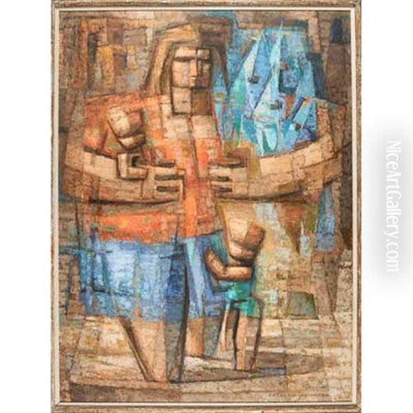 Untitled Painting (mother With Children And Fish) - view 1
