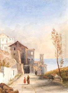 Figures On A Path By Continental Sea by William Brocas