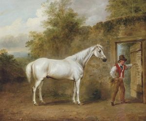A Grey Hack Held By A Boy, By A Door Through A Wall, In Alandscape by William Brocas