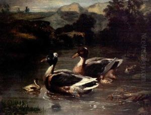 Ducks On A Pond by Harrison William Weir