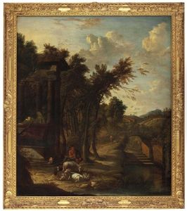 Hirte Mit Schaf Und Ziegenherde Vor Antiken Ruinen In Landschaft by Franz Edmund Weirotter