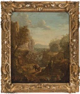 Bergige Landschaft Mit Einem Packesel Und Im Vordergrund Badenden Madchen Bergige Landschaft Mit Einem Packesel Und Im Vordergrund Badenden Madchen